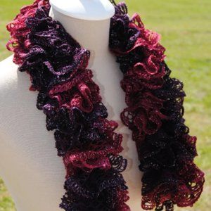 Crochet Purple and Pink Ruffle Scarf/New